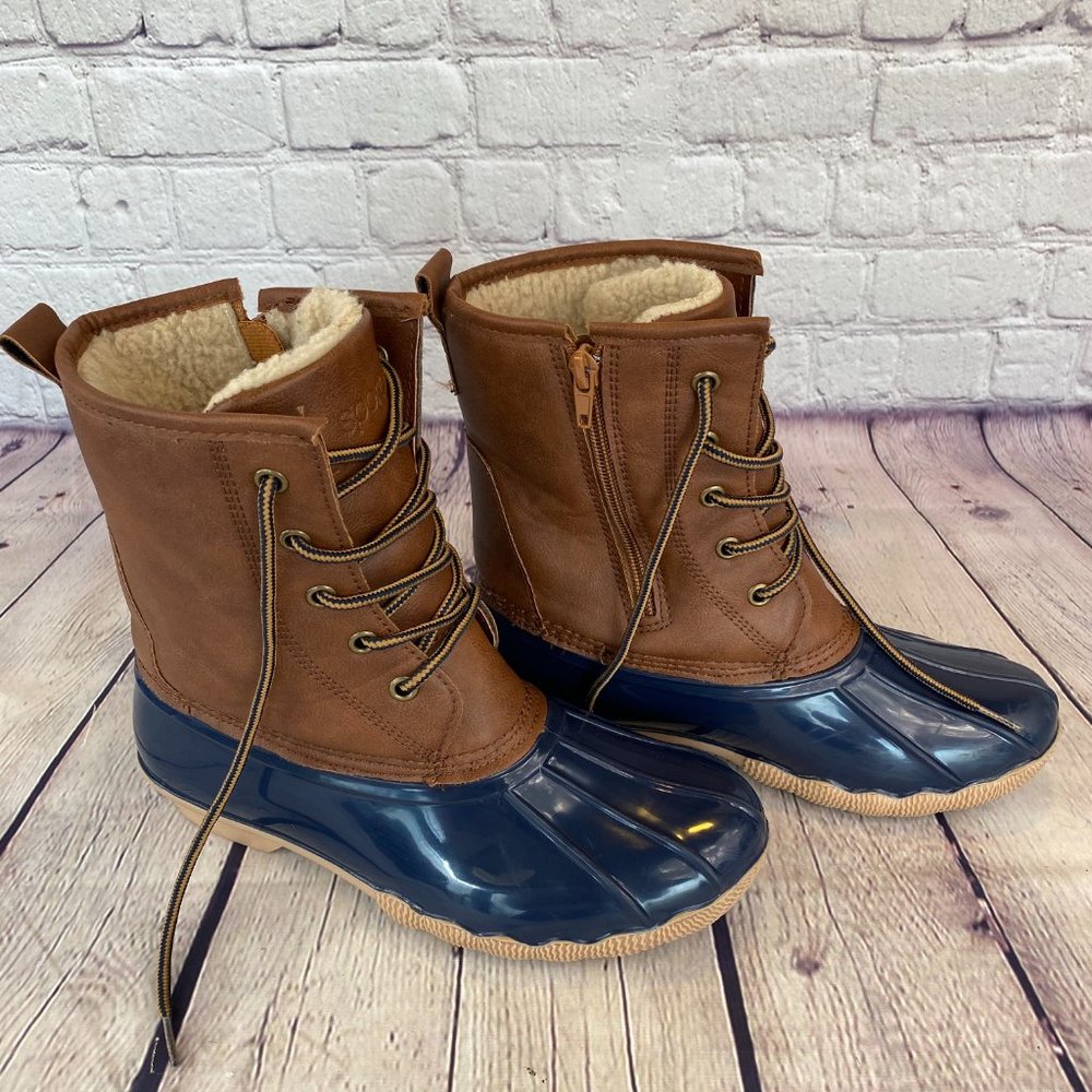 Sporto Sawyer Lace Up Rain Boots Brown/Blue - Picture 1 of 9